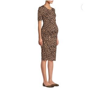 Time and Tru Women’s Maternity Ruched Dress with a leopard print. NWT Size S 4-6
